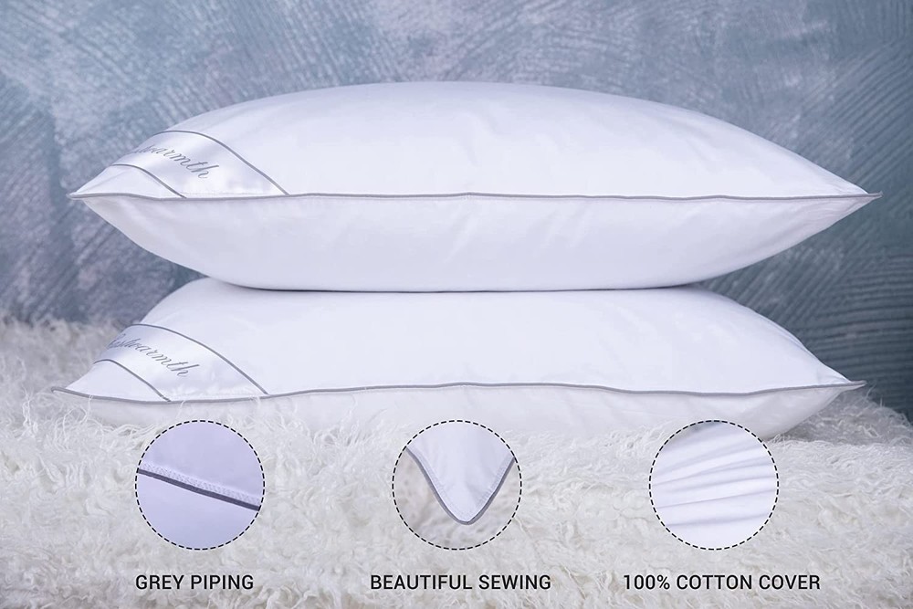 Goose Feather Down Bed Pillow for Sleeping 2 Pack,100% Cotton Cover Medium Fi...