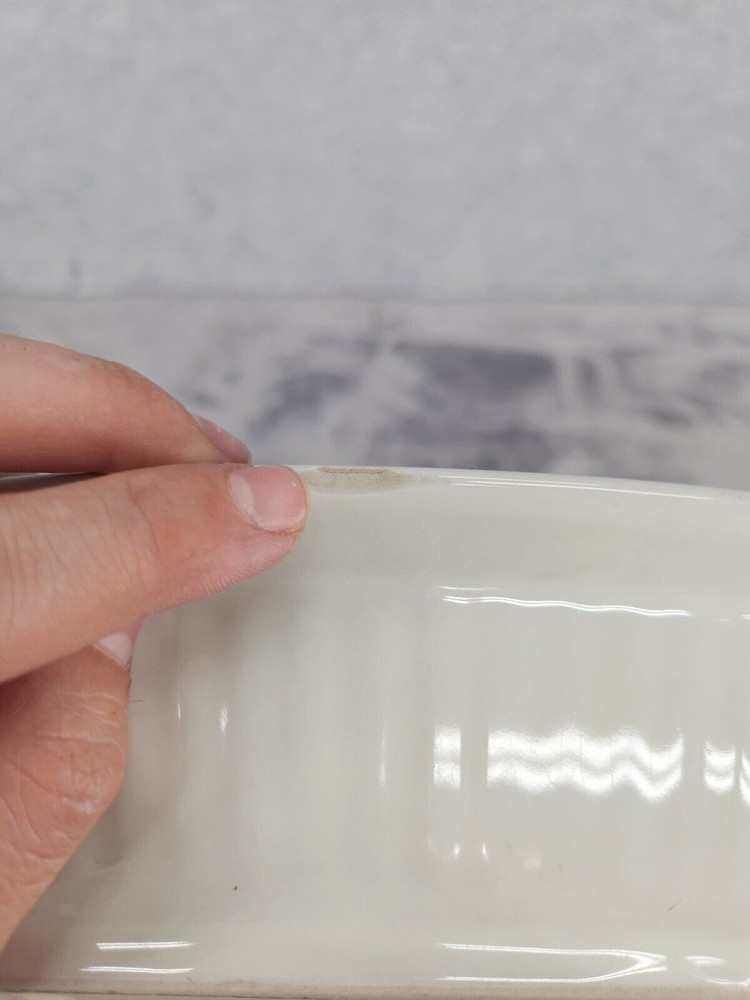 NORITAKE STONEWARE RECTANGULAR ROASTER RAINBOW END 14” X 9” Has Chip