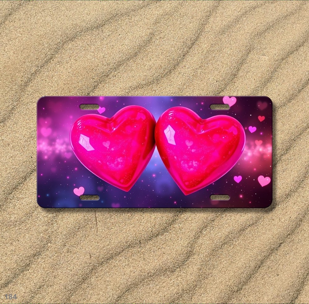 Modern Hearts License Plate Optional Text Vanity Plate Holiday Gift