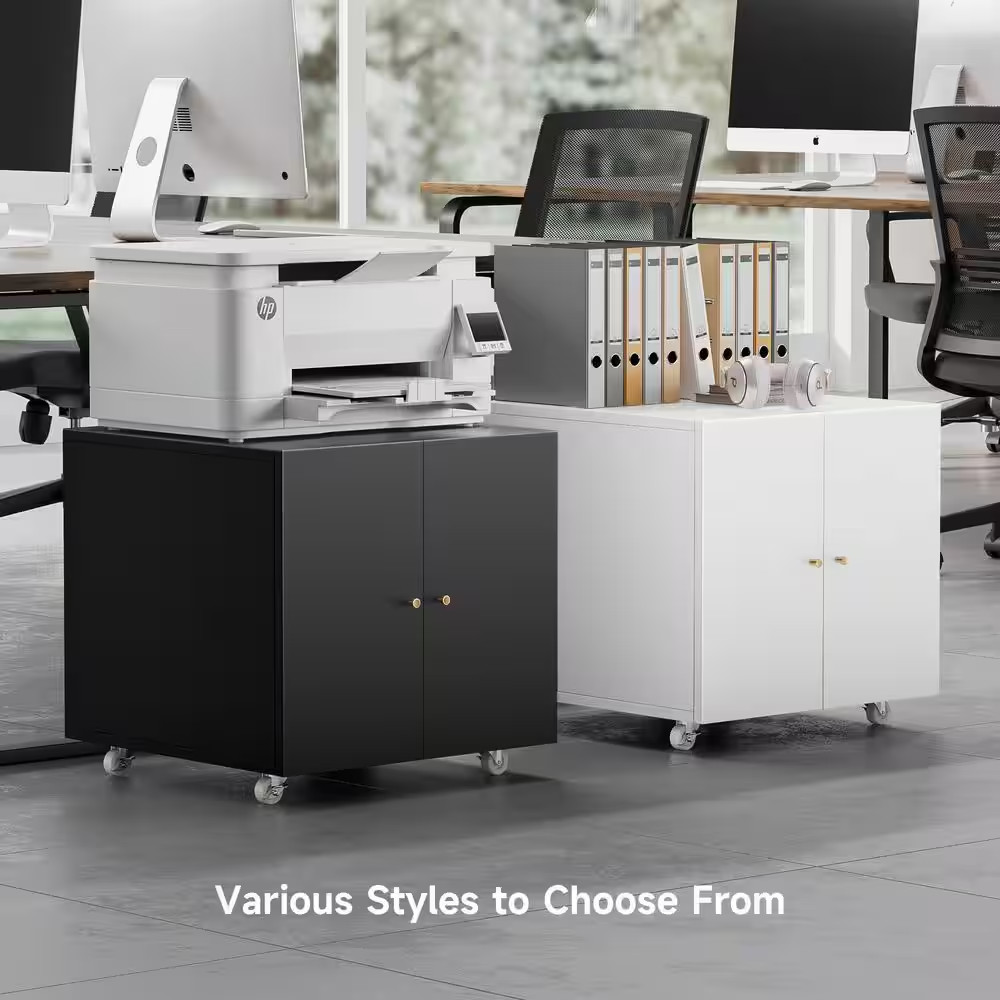 Fridge Stand with Storage Adjustable Shelf Metal Printer Table with Wheels for H