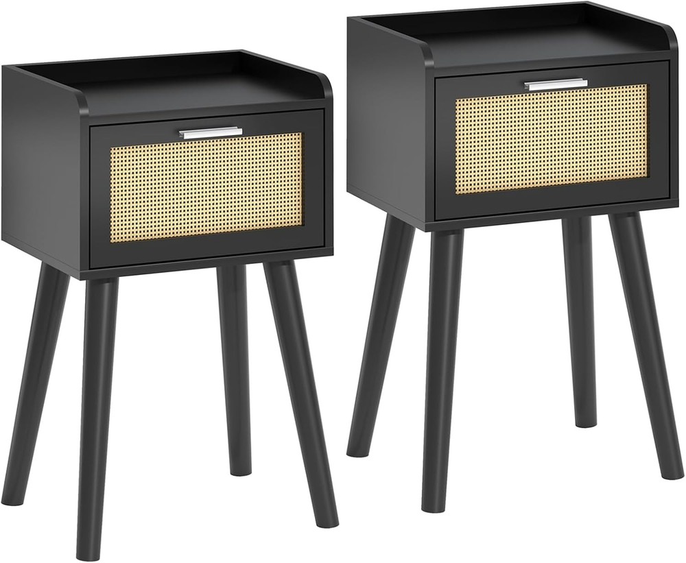 Nightstands Set of 2, Small Side Table, Bedside Table with Fluted Door