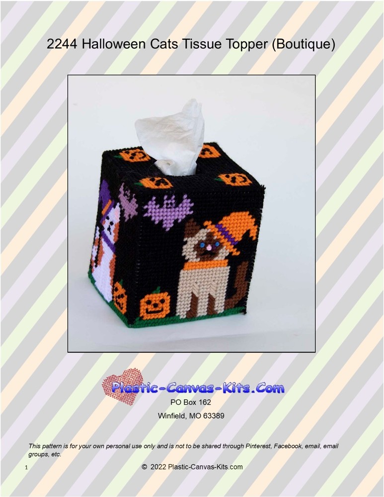 Halloween Cats Tissue Topper- Plastic Canvas Pattern or Kit