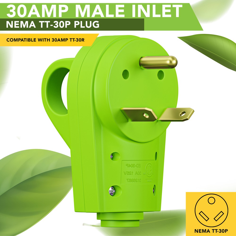Leisure 30 AMP RV Receptacle Plug Male End TT-30P Replacement Electrical Adapter