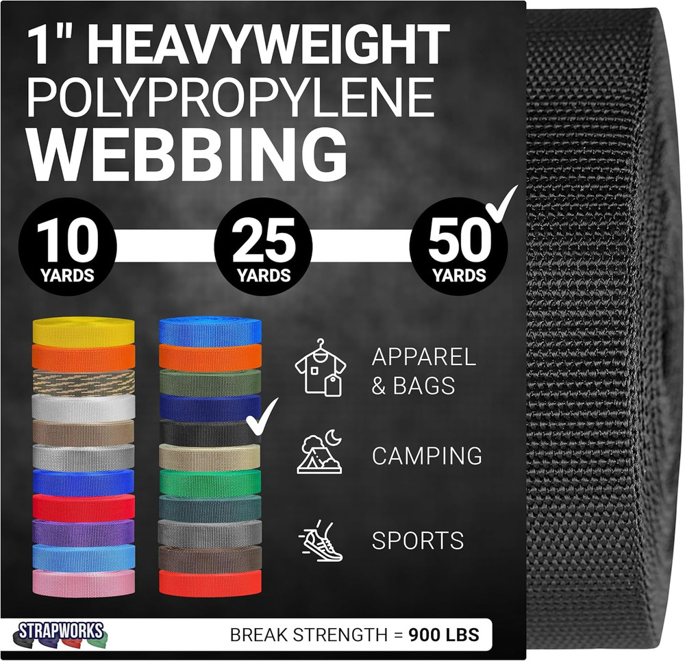 Strapworks Heavyweight Polypropylene Webbing - Heavy Duty Poly Strapping for Out