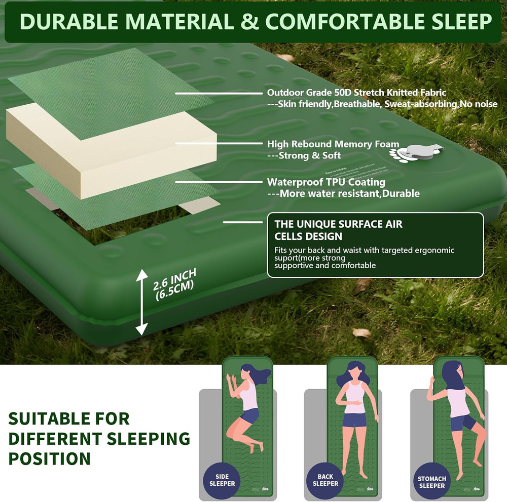 Compact Memory Sleeping Pad and Inflatable Seat Cushion