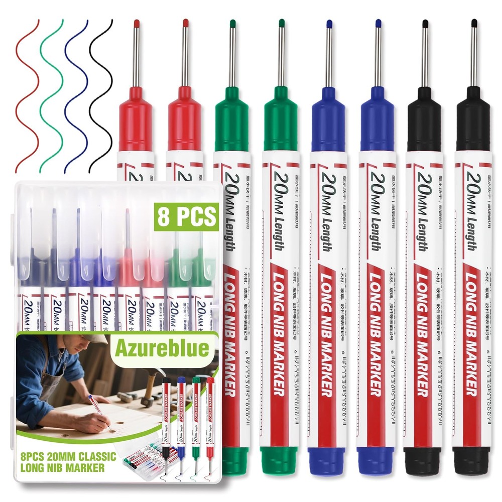 8pcs Long Nib Marker, Long Head Deep Hole Marker Pens, Waterproof Constructio...