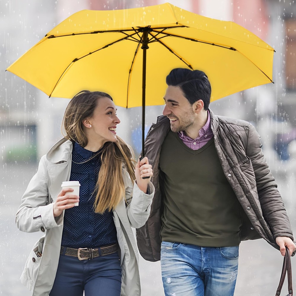 HEXSOLID Windproof Travel Umbrella Compact Umbrellas for Rain 46inch, Yellow