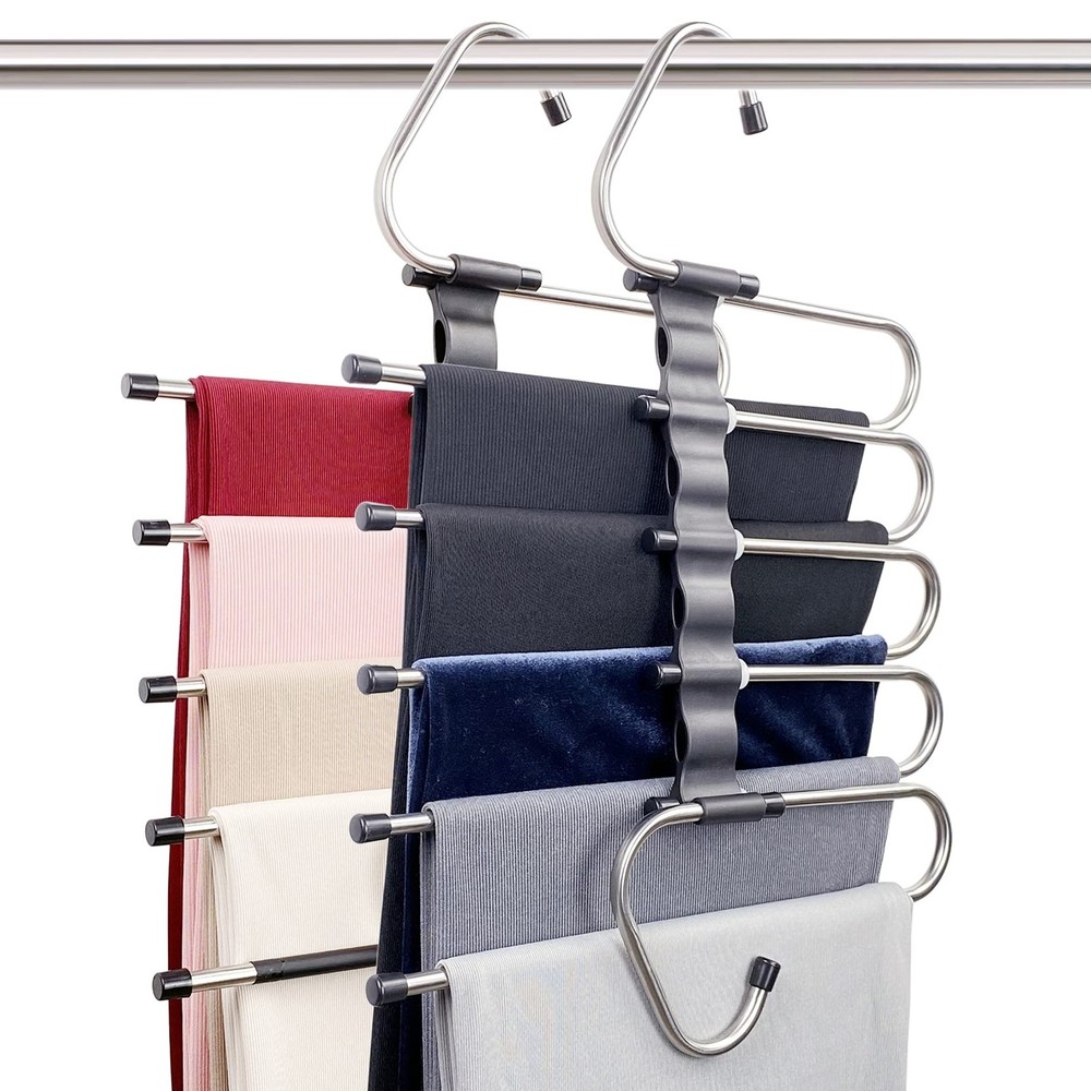 Magic Pants Hangers Space Saving - 2 Pack for Closet Multiple Layers Multifun...
