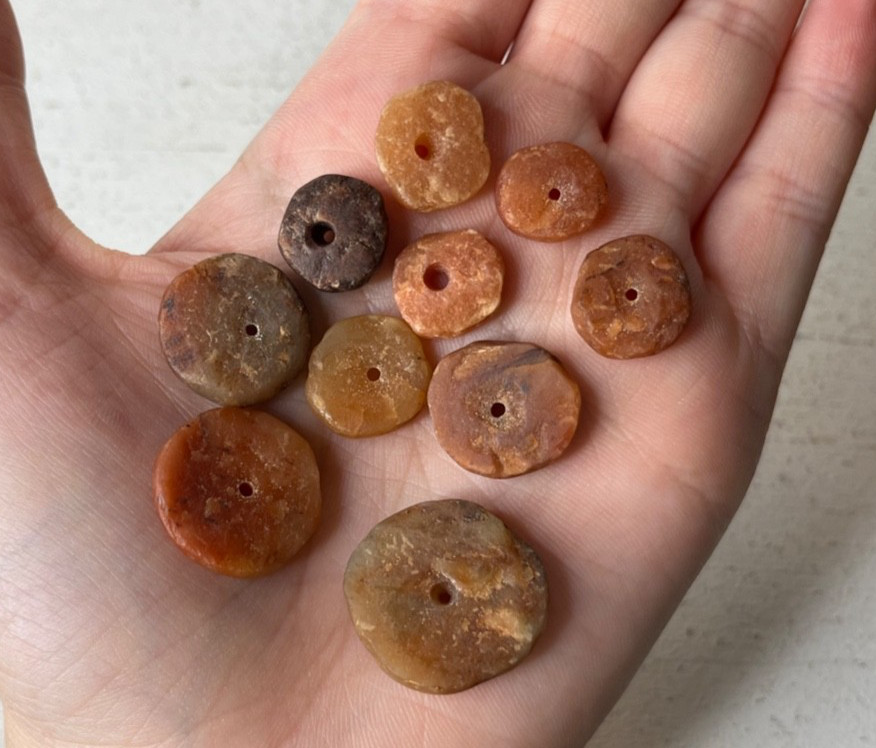 10 PCS Small Ancient Neolithic Stone Disc Beads Carnelian Agate