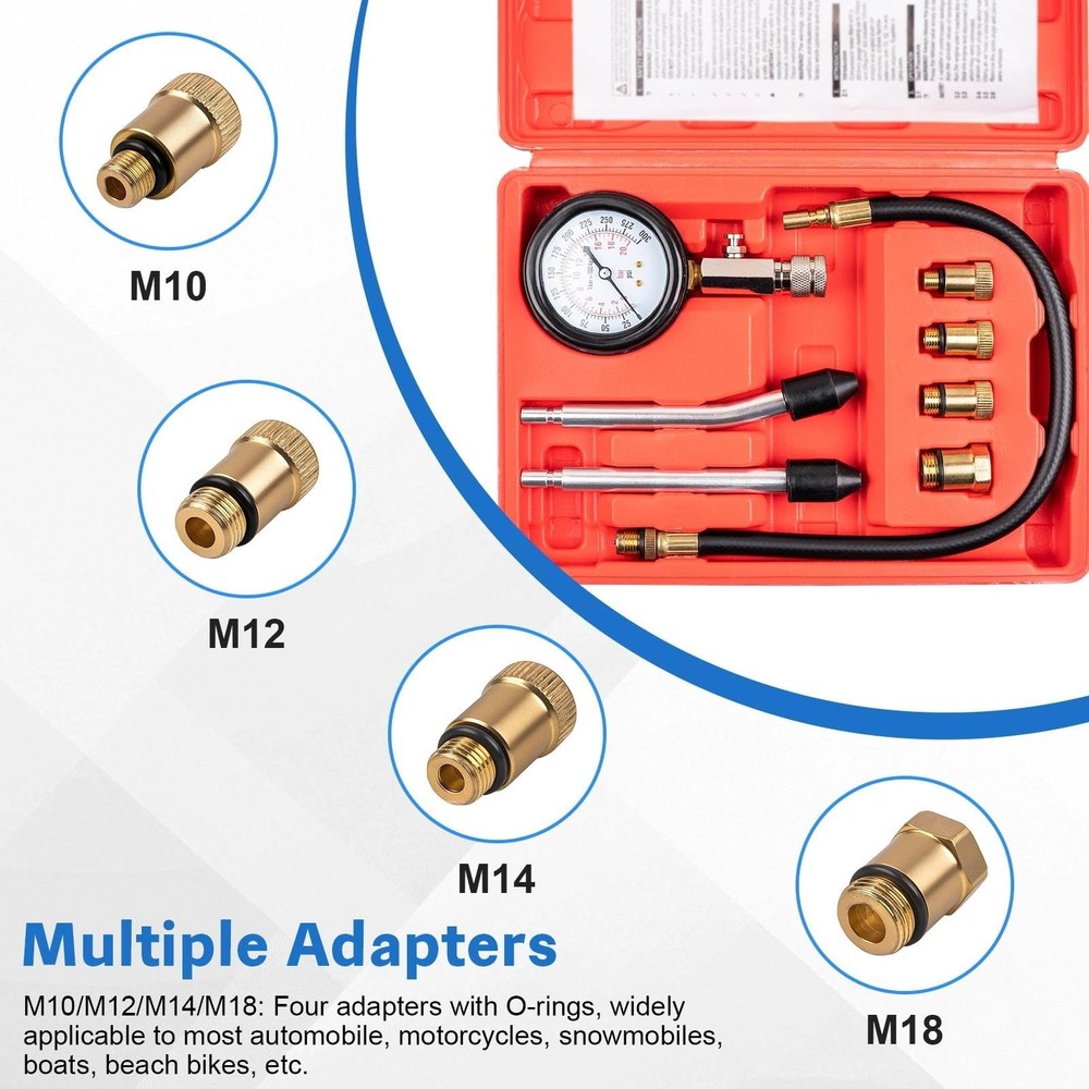9pcs Petrol Engine Cylinder Compression Tester Kit Include Spark Plug...