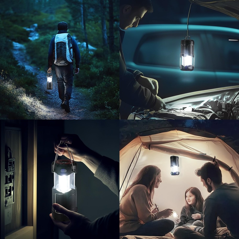 2 Pack Collapsible LED Camping Lantern, Consciot USB C 2 Pack, Black