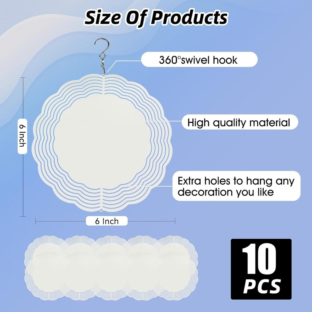 10 Pack Sublimation Wind Spinner Blanks 6 Inch Wind Spinners Sublimation Blan...