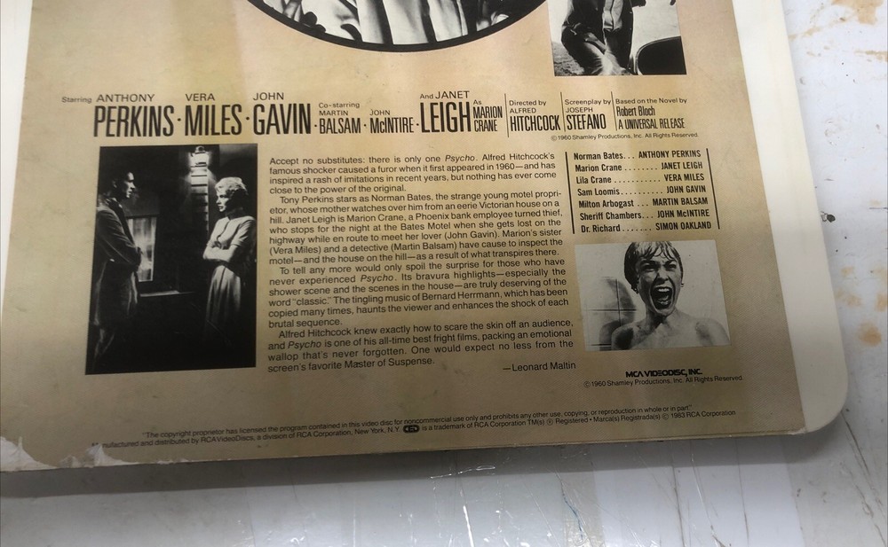 Psycho RCA CED Videodisc Movie