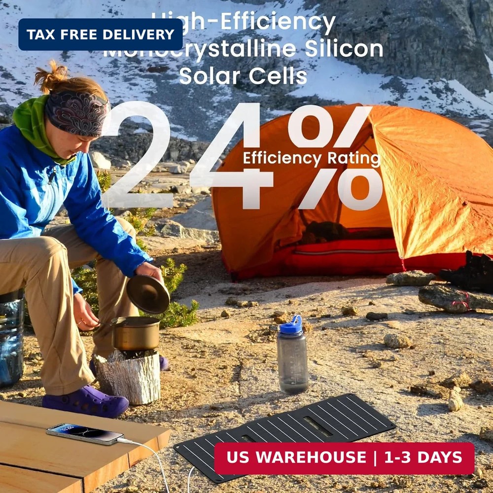 FlexSolar 15W USB Solar Panel Small Portable Foldable Solar Charger (5V/3A Max),