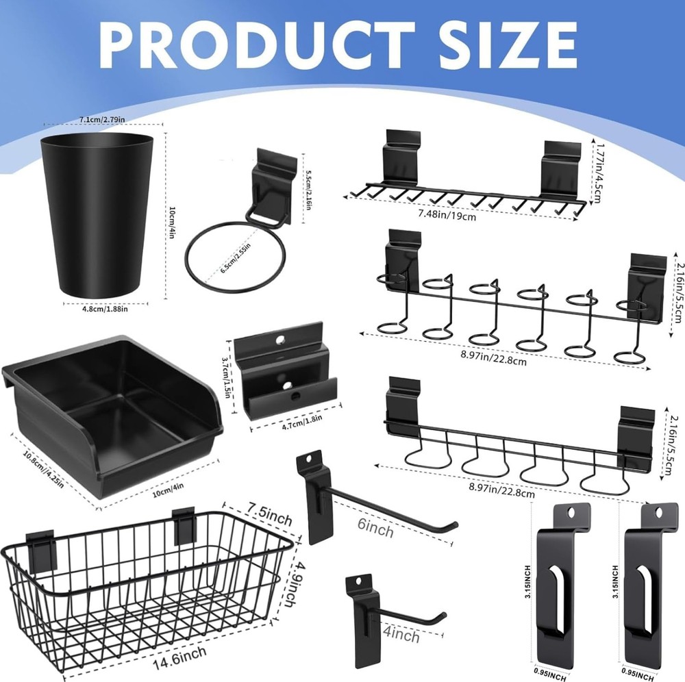 BeapTcely 43 Pc Slatwall Organizer Kit Black