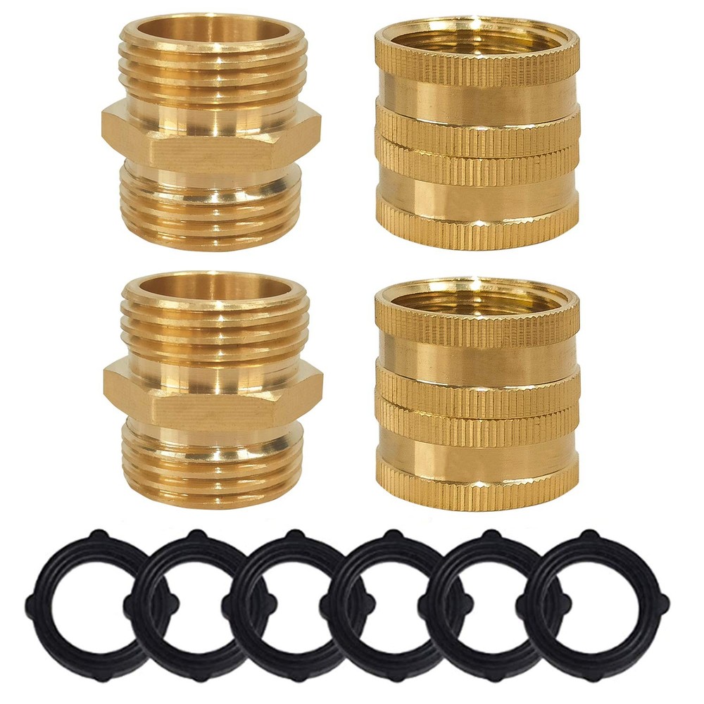 Hourleey Garden Hose Adapter, 3/4 Inch Solid Brass 2 Sets,