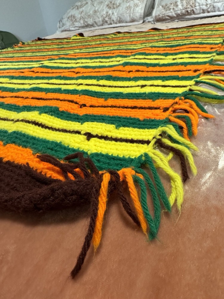 Handmade Multicolor Striped Crochet Throw Blanket Approximately 36x36