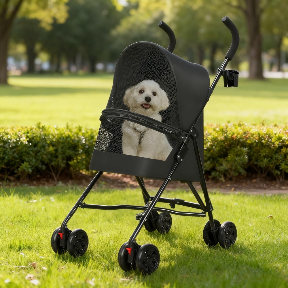 Black Pet Stroller for Small Dogs Cat with Mesh Ventilation Soft Foldable Design