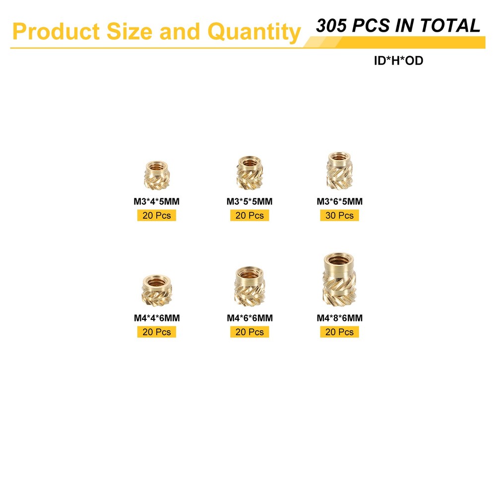 120pcs M3 M4 Metric Threaded Inserts with Heat Set Insert Tips