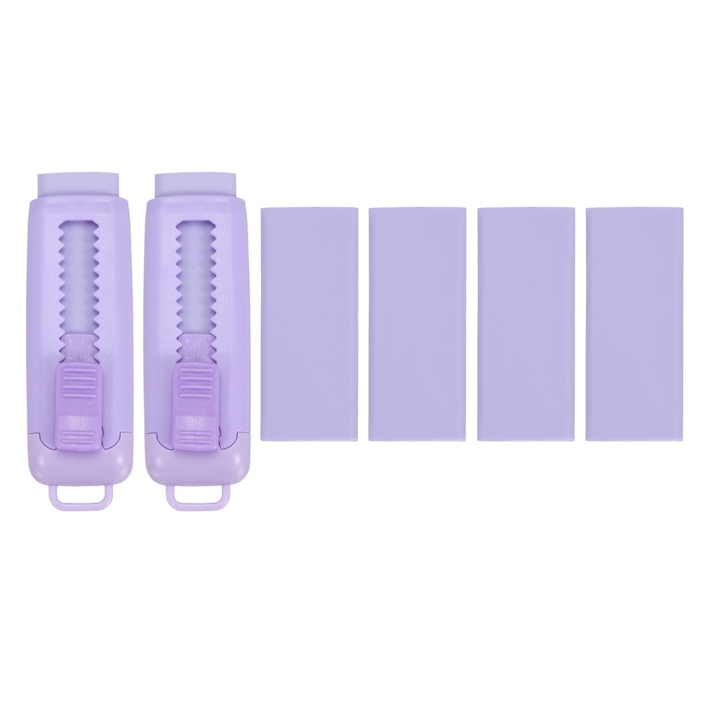 2+4Pack Erasers, Sliding Retractable Eraser Push Pull Pencil Erasers, Purple