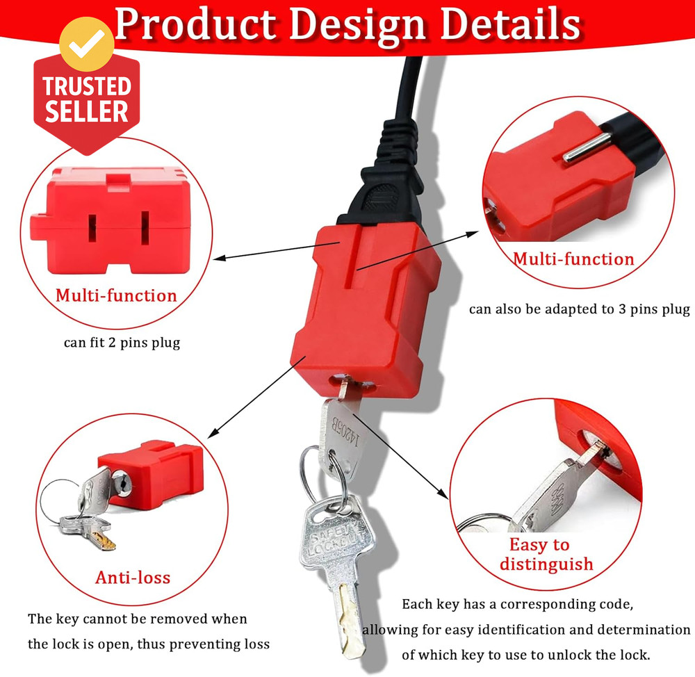 Plug Lock Electrical Cord Plug Lockout Device for Electrical Cord, 2 Pack Plug L