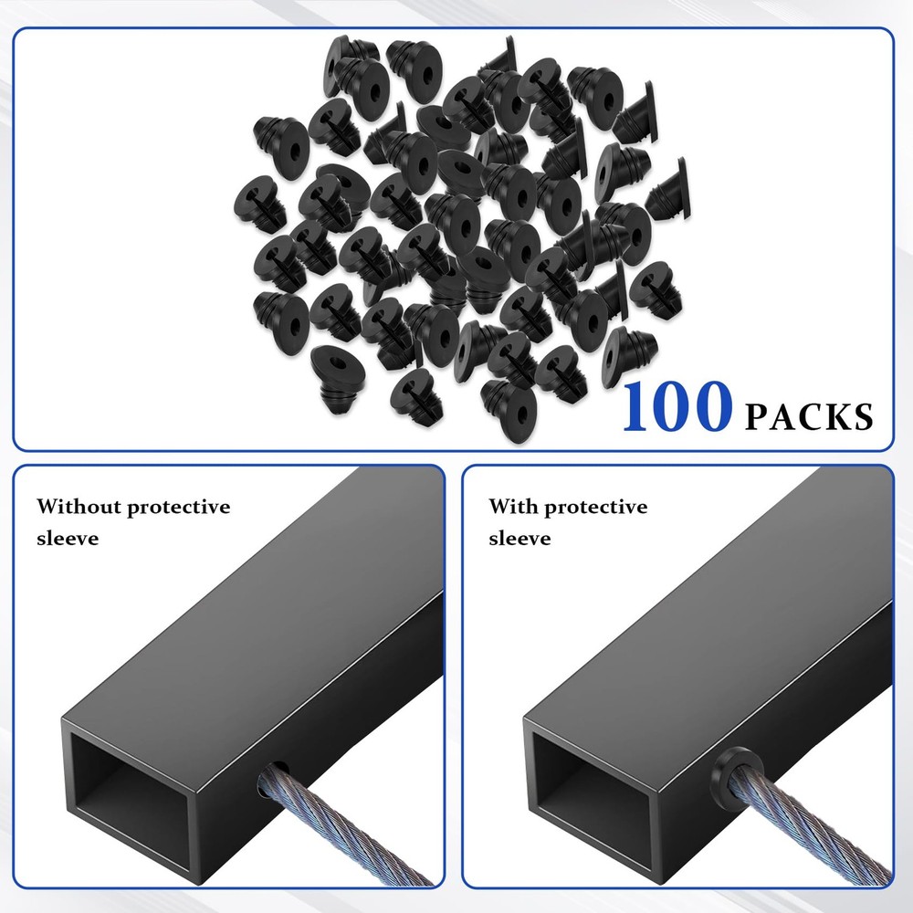 100 Pack 30 Degree Black Cable Railing Rubber Grommets Protector Sleeve, 1/8"...