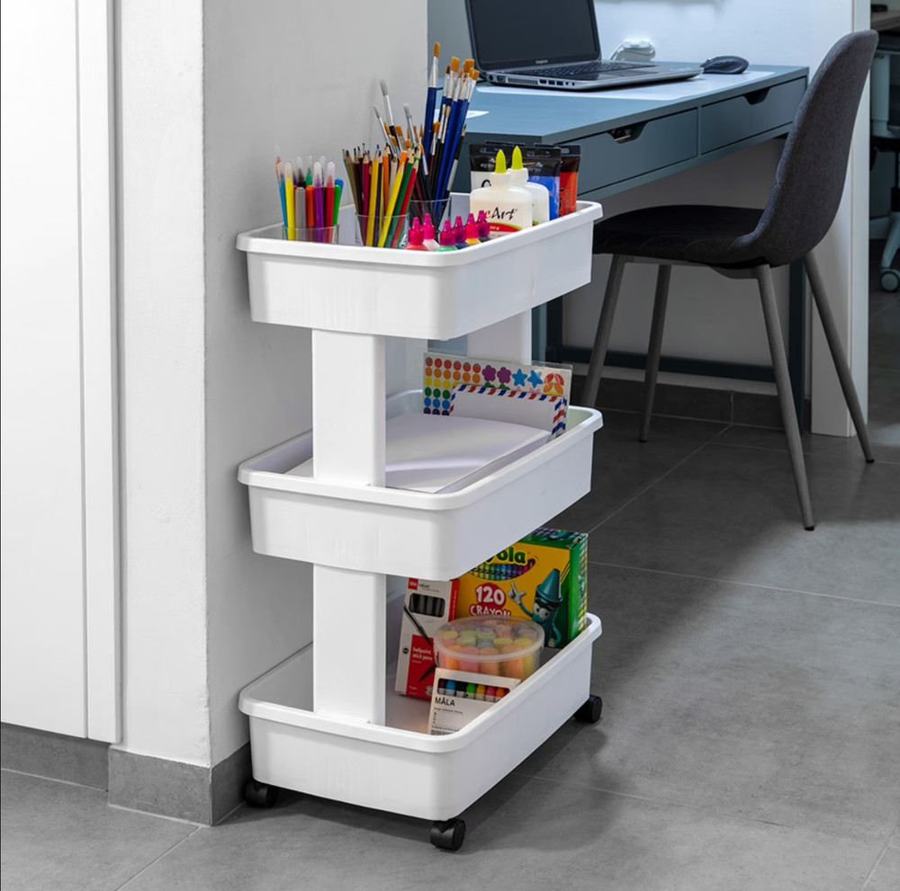 Mainstays 3-Tier Plastic Rolling Laundry Cart, Arctic White