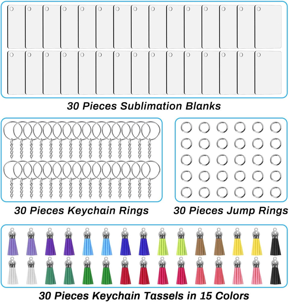 120Pcs Sublimation Keychain Blanks Bulk Set with Rectangle Sublimation Blanks Ta