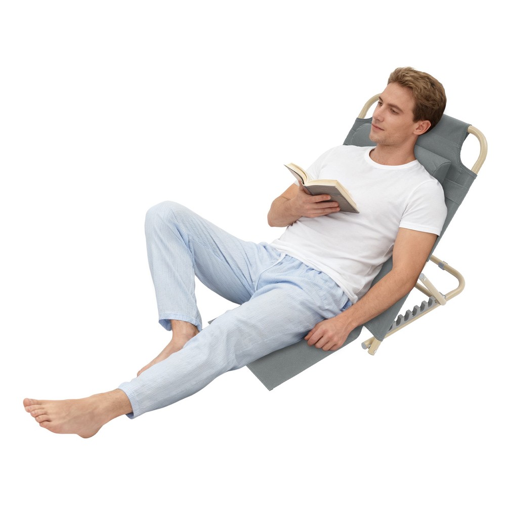 Modern Folding Adjustable Sit up Back Rest Portable Lifting Bed Backrest Grey US