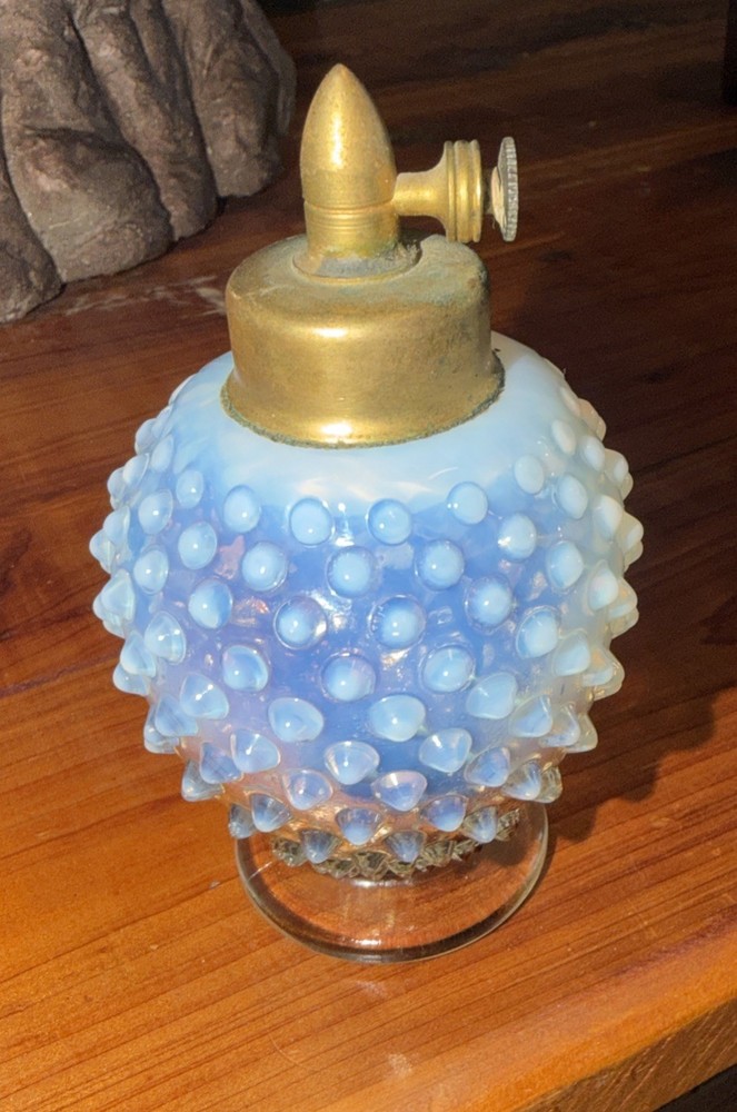 FENTON VINTAGE BLUE OPALESCENT HOBNAIL PERFUME ATOMIZER