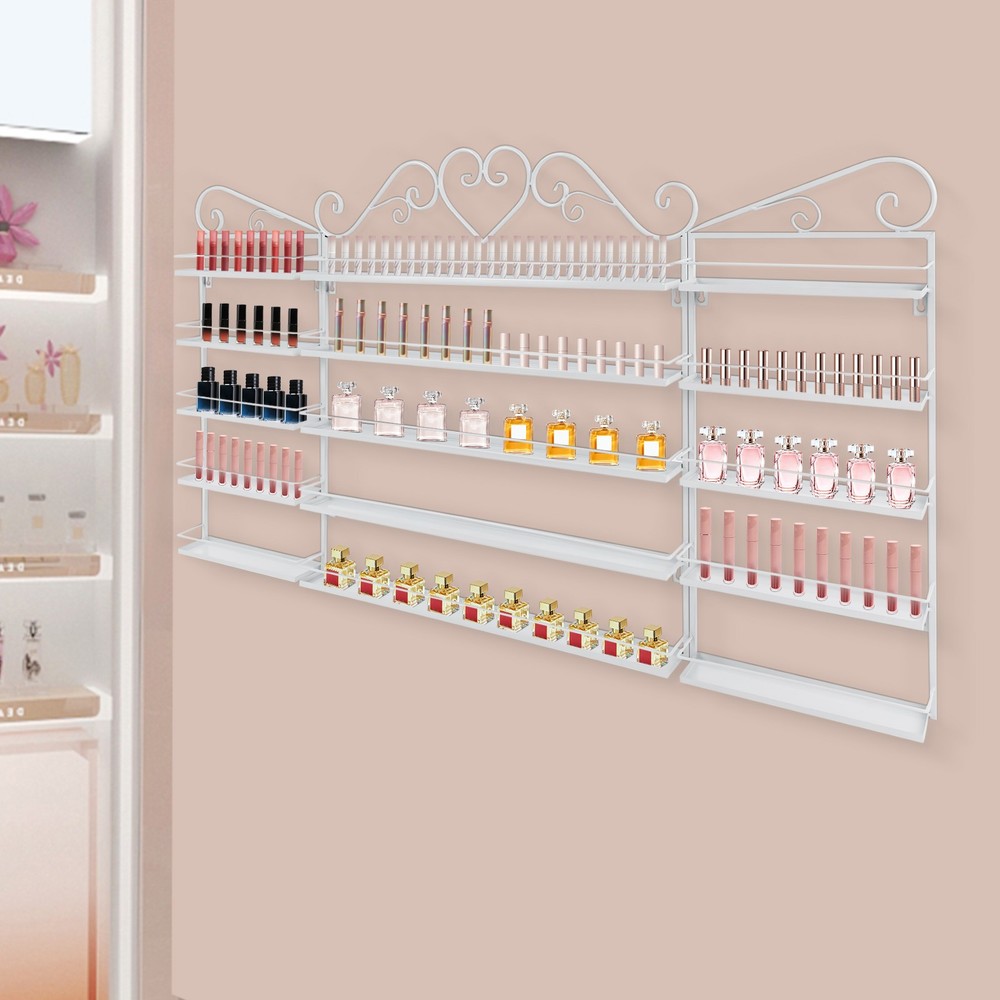 5-Tier Nail Polish Wall Mounted Middle Rack Display Storage Holder Set for Salon