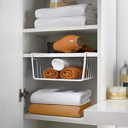 2 Pack White Under Shelf Wire Basket Hanging Storage Baskets Under Cabinet