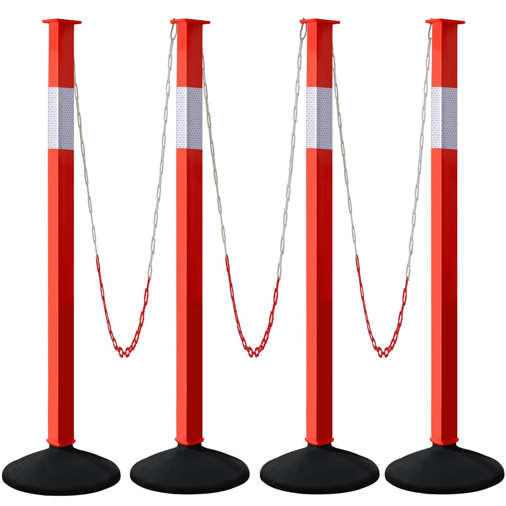 4 Pack Traffic Delineator Post Cones with Weighted Base & Reflective Collars, Ad