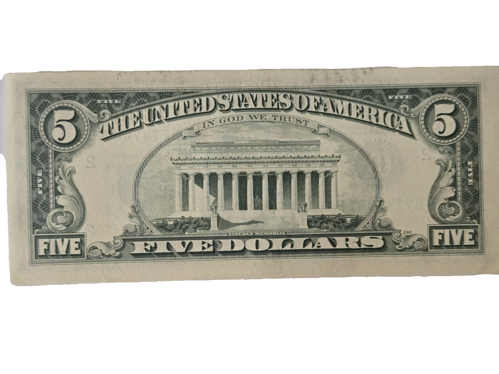 1977 $ five dollar bill back error uncirculated crisp