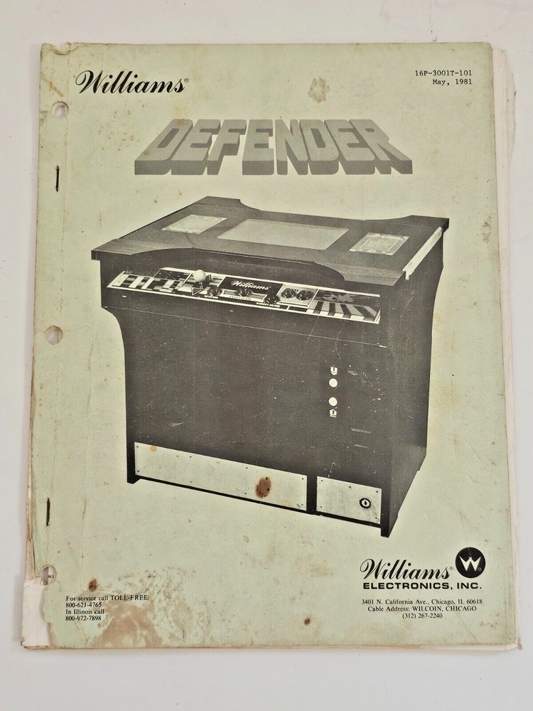 WILLIAMS DEFENDER COCKTAIL VIDEO GAME SCHEMATICS MANUAL & 3 SHEETS