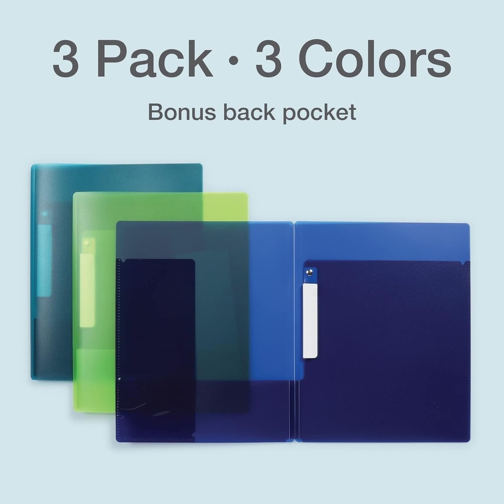 Report Cover 3 Pack Swing Clip 2 Pockets Panel Sticky Note Reminders Assorted