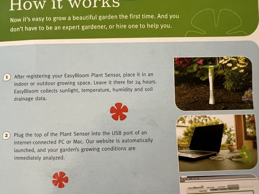 NEW Easy Bloom Plant Sensor Measures pH, Sunlight, Temperature PC or Mac EASY Us