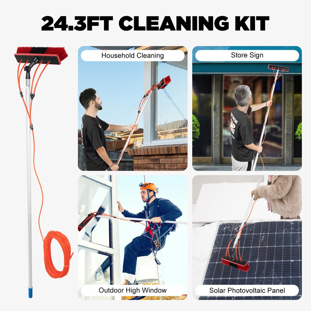 26 FT Water Fed Pole Kit Window Solar Panel Cleaning Extendable Telescopic Pole