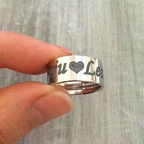 Solid 925 Sterling Silver Engraved Name Heart Ring Custom Band Gift Anniversary