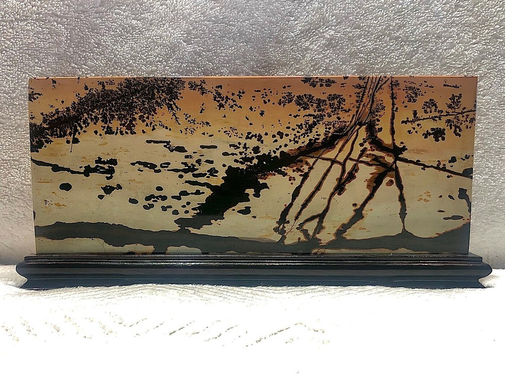 Antique Dendritic Agate Stone. Slab Display with Stand