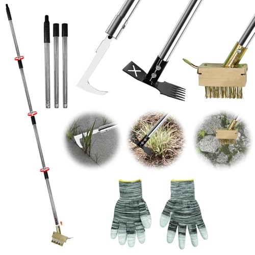 3-in-1 Multi-Function weed puller tool set: Crack Weeder, Moss Scraper Brush &