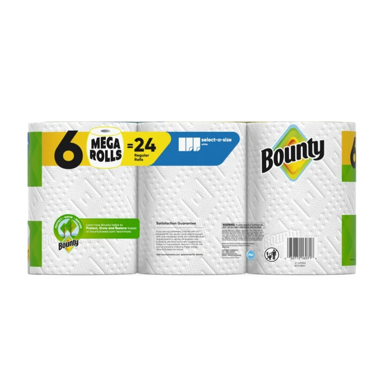 Paper Towels Select-A-Size White, 6 Mega Rolls, 164 Sheets Per Roll