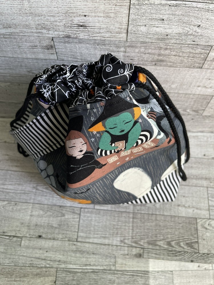 Knitting project bag handmade Halloween Witch Storage Tote Drawstring