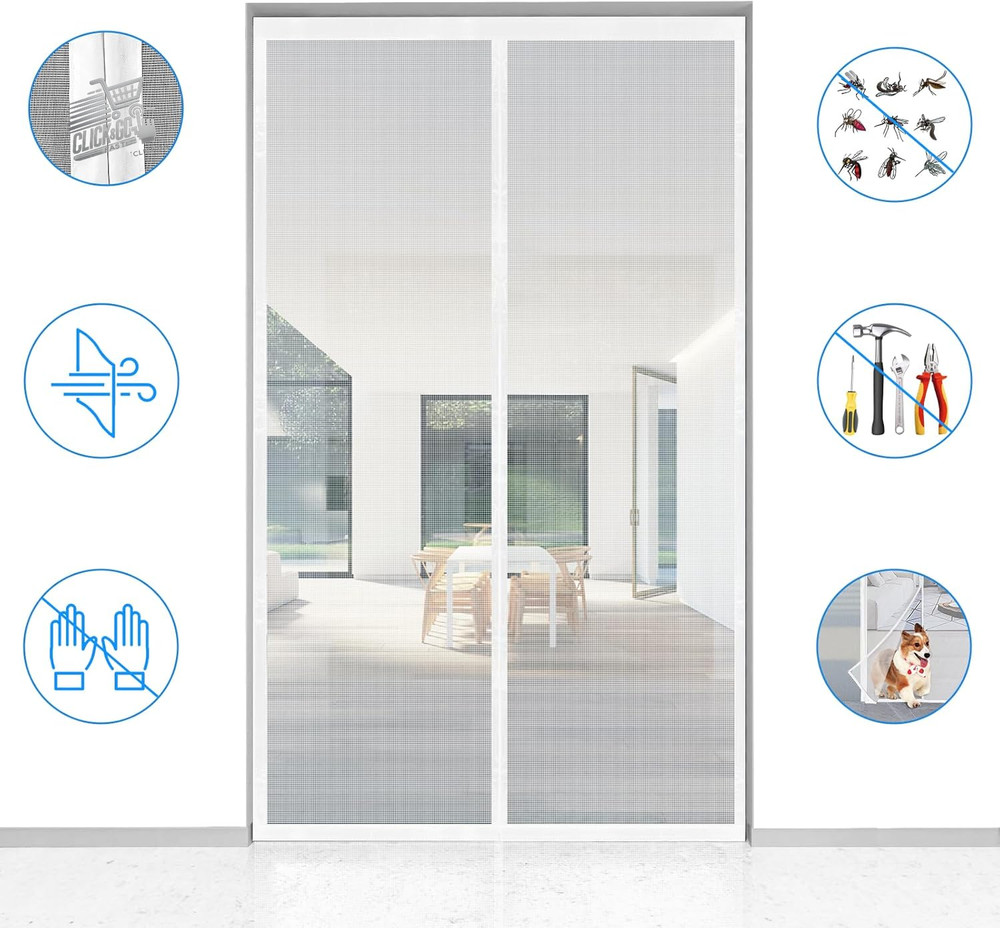 Magnetic mosquito net 95x210cm white: fine net for doors, automatic closing