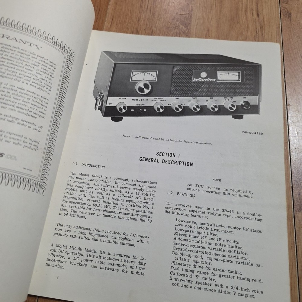 Hallicrafters Transmitter Receiver SR-46 Operating and Service Manual