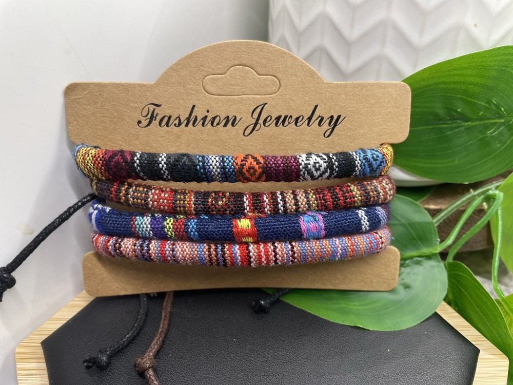 4 PC Tapestry Wrapped Bracelet Stackable Adjustable Tie Free Ship B5235