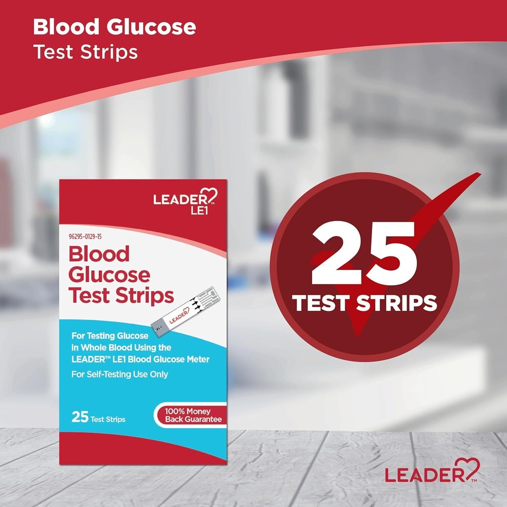 Leader LE1 Blood Glucose Test Strips For Self Testing Use Only 25 Test Strips