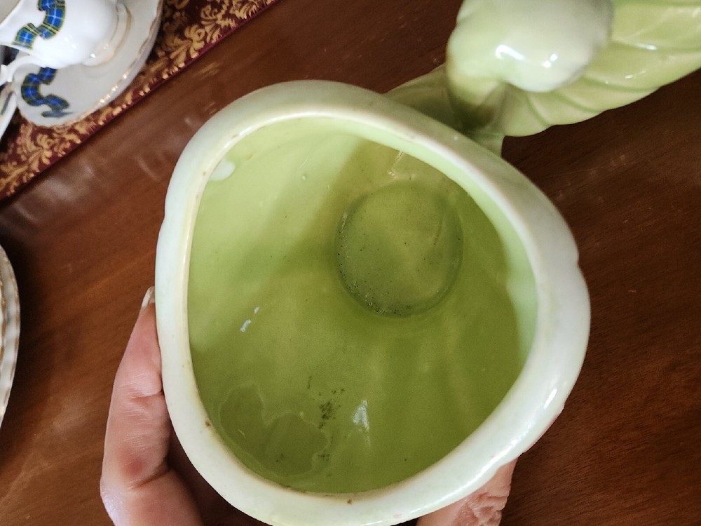 Retro Vintage Green Glazed Double Cornucopia Ceramic Planter