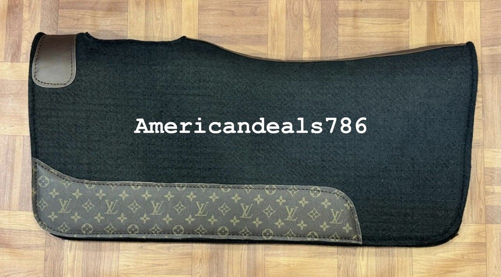 Western Black Felt Thick Saddle Pad With Printed Leather 32x32