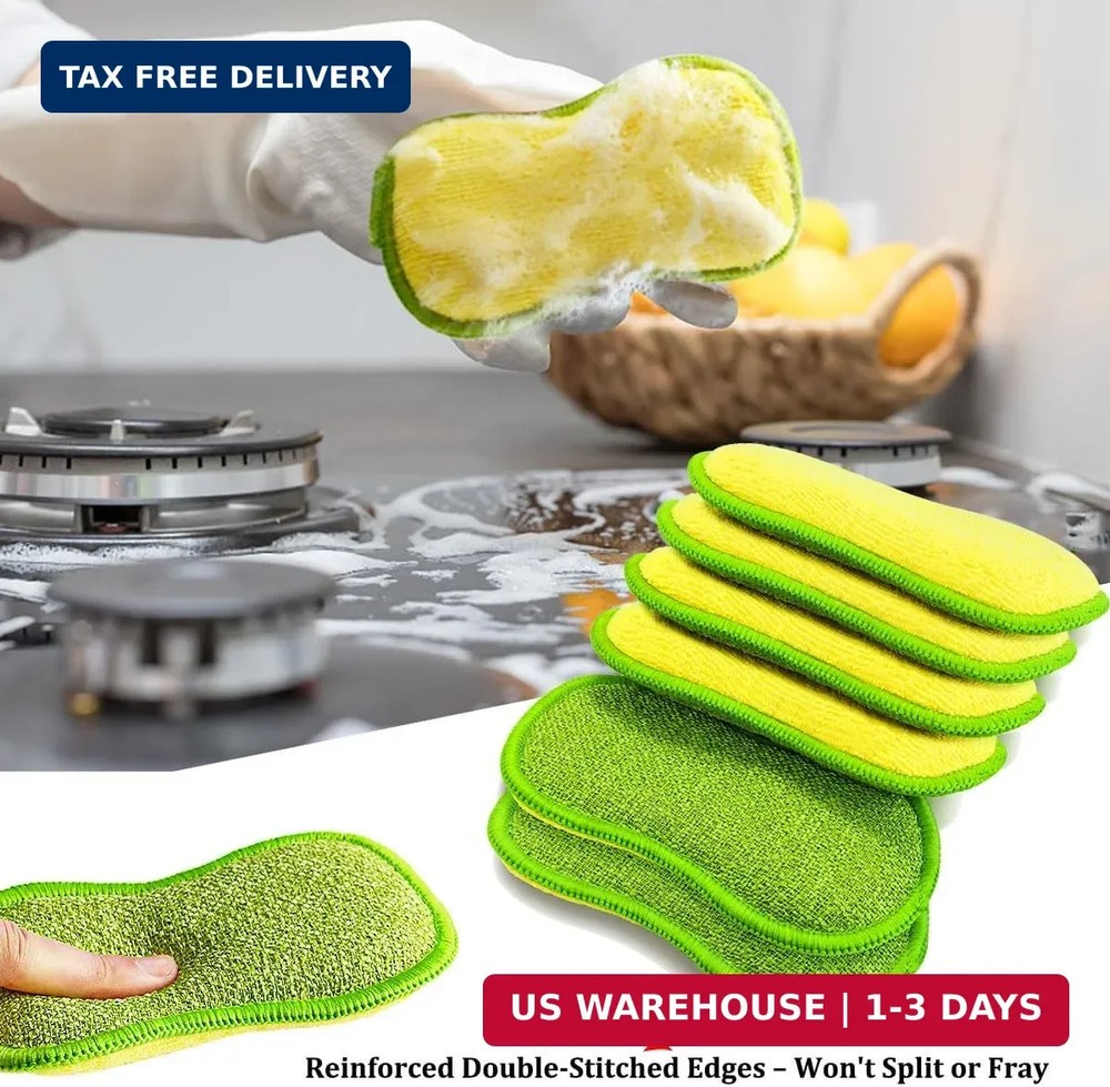 Dish Sponges Kitchen, 12 Pack Multi-Purpose Microfiber Scrub Sponge - Dual-Sided